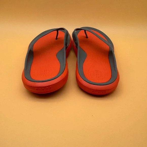 Crocs Mens Size‎ 12 Flip Flops Thong Sandals Orange Gray Comfort - Picture 7 of 10